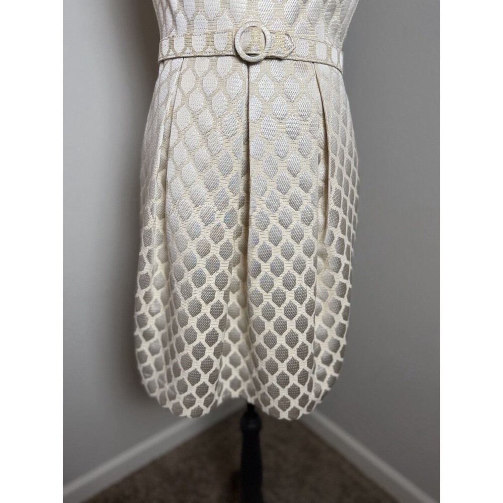 Eliza J Metallic Jacquard Fit & Flare Dress Belted Size 6 - Picture 7 of 16